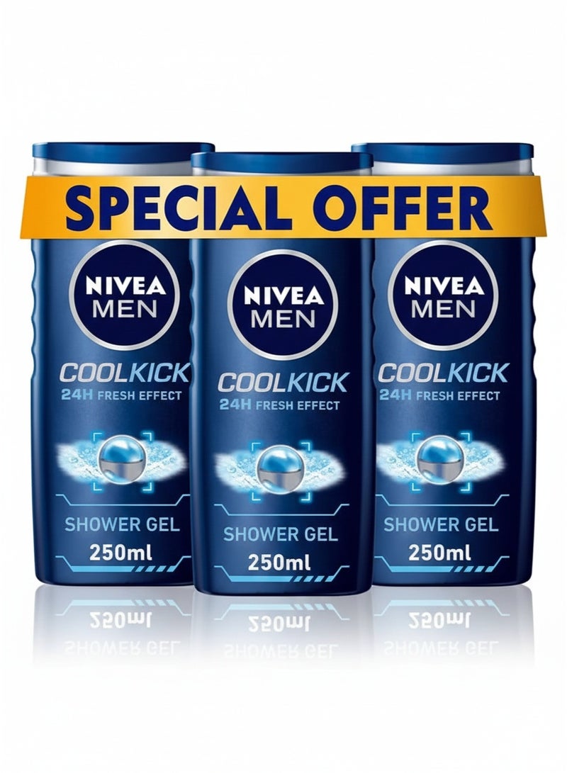 NIVEA MEN 3 In 1 Cool Kick Shower Gel Pack Of 3 250ml - Image 1